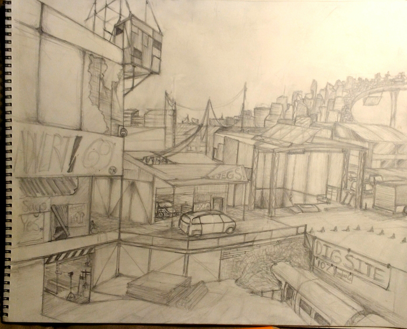 Illustration for article titled Finished drawing a dystopian cityscape for the first time in two years.